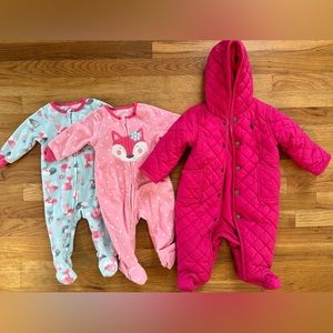 Ralph Lauren snowsuit and two fleece onesies